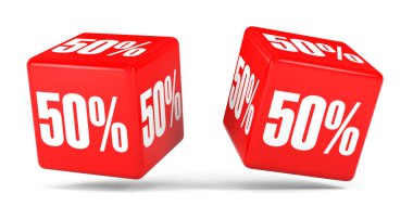 Elli yüzde. % 50 indirim. Kırmızı küpler.