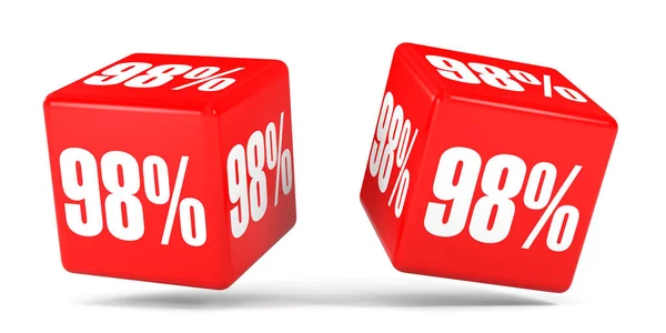 Kilencven nyolc százalék kedvezményt. 98 %-os kedvezménnyel. Piros kocka. — Stock Fotó