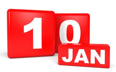 10 Ocak. Beyaz arka plan üzerinde takvim.