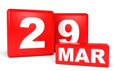 29 Mart. Beyaz arka plan üzerinde takvim.