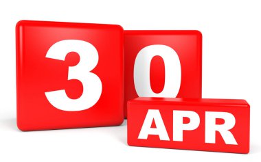30 Nisan. Beyaz arka plan üzerinde takvim.