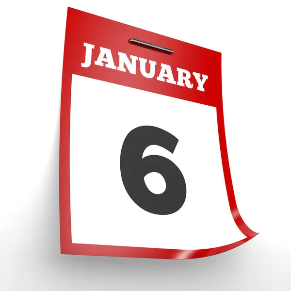 6 Ιανουαρίου. Ημερολόγιο σε λευκό φόντο. — Φωτογραφία Αρχείου