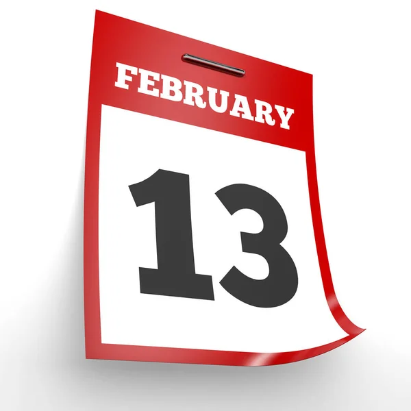 13 de febrero. Calendario sobre fondo blanco . — Foto de Stock