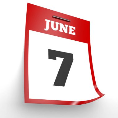 7 Haziran. Beyaz arka plan üzerinde takvim.