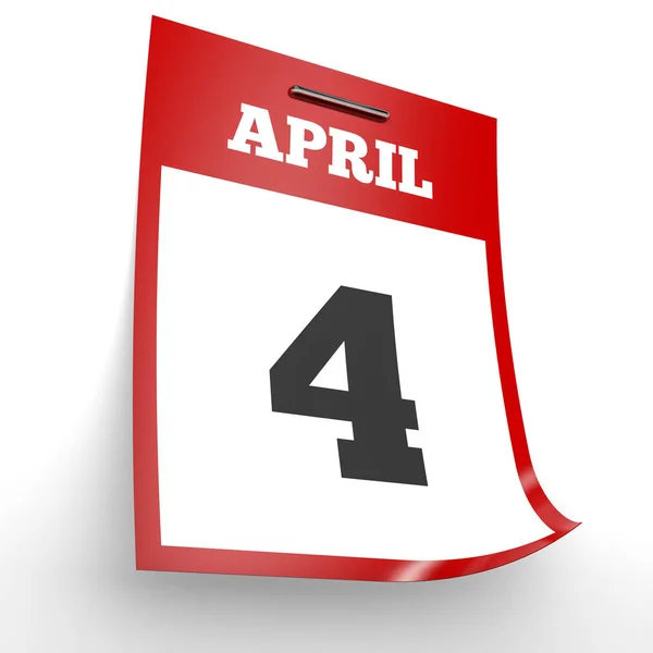4. April Kalender auf weißem Hintergrund. — Stockfoto