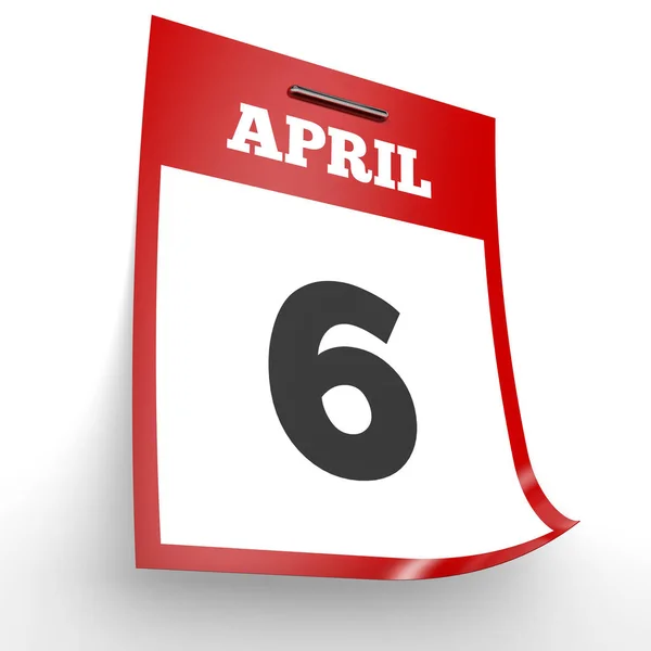 6. April Kalender auf weißem Hintergrund. — Stockfoto
