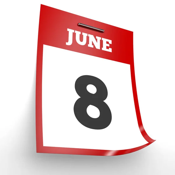 8 de junio. Calendario sobre fondo blanco . — Foto de Stock