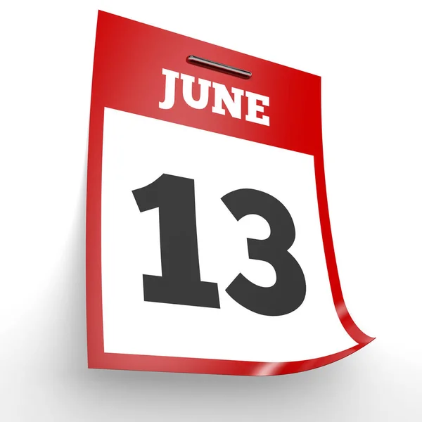 13 de junio. Calendario sobre fondo blanco . — Foto de Stock