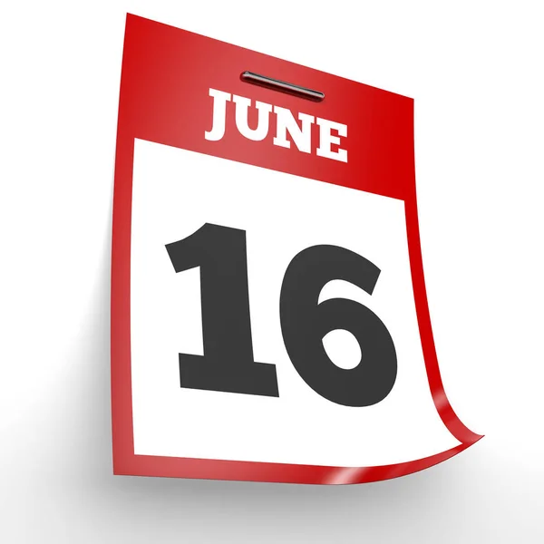 16 de junio. Calendario sobre fondo blanco . — Foto de Stock