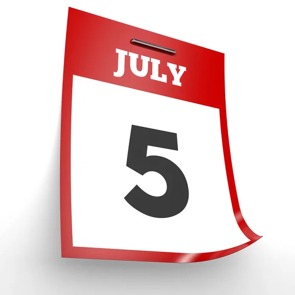 5 липня. Календар на білому тлі . — стокове фото