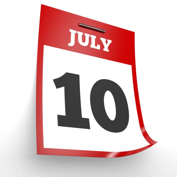 10 lipca. Kalendarz na białym tle. — Zdjęcie stockowe