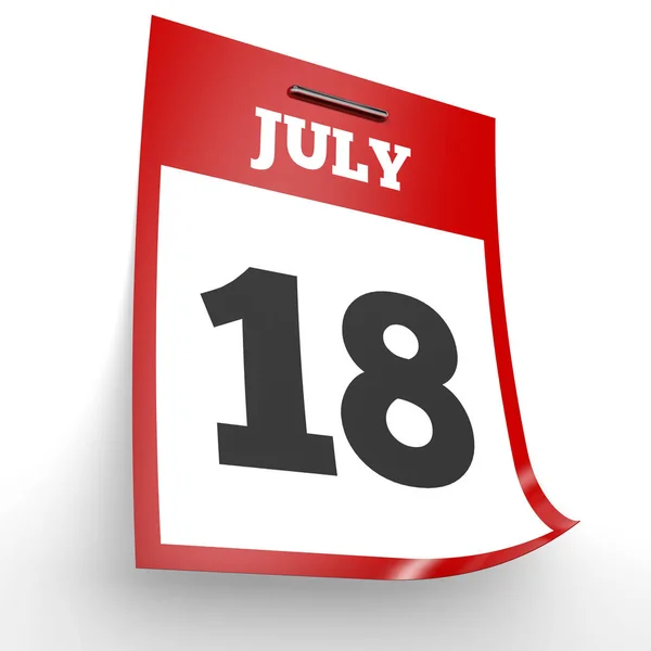 18 липня. Календар на білому тлі . — стокове фото