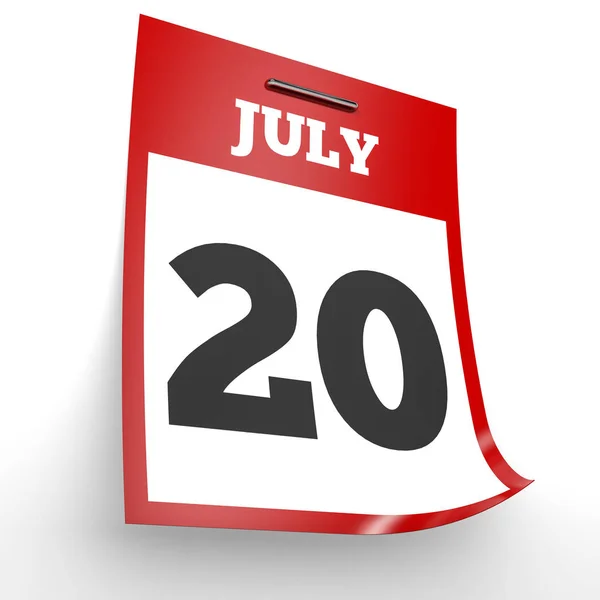 20 de julio. Calendario sobre fondo blanco . —  Fotos de Stock