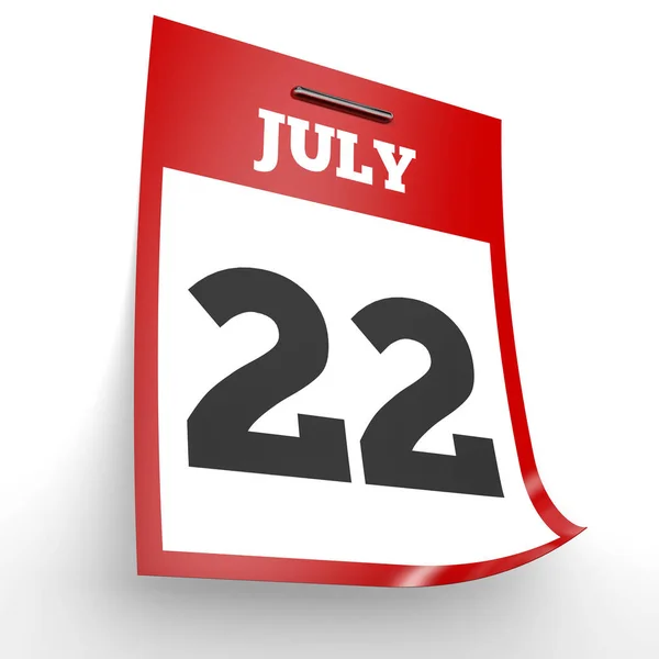 22 Ιουλίου. Ημερολόγιο σε λευκό φόντο. — Φωτογραφία Αρχείου