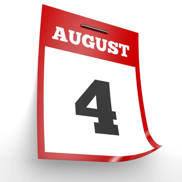 4 agosto. Calendario su sfondo bianco . — Foto Stock