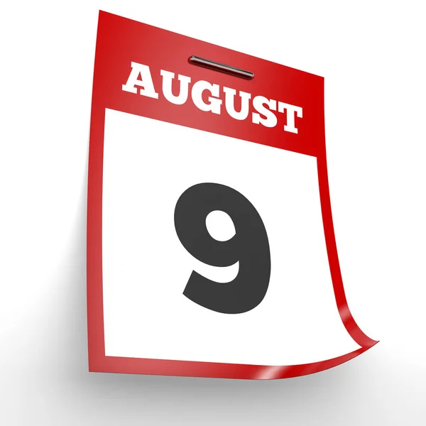 9 серпня. Календар на білому тлі . — стокове фото