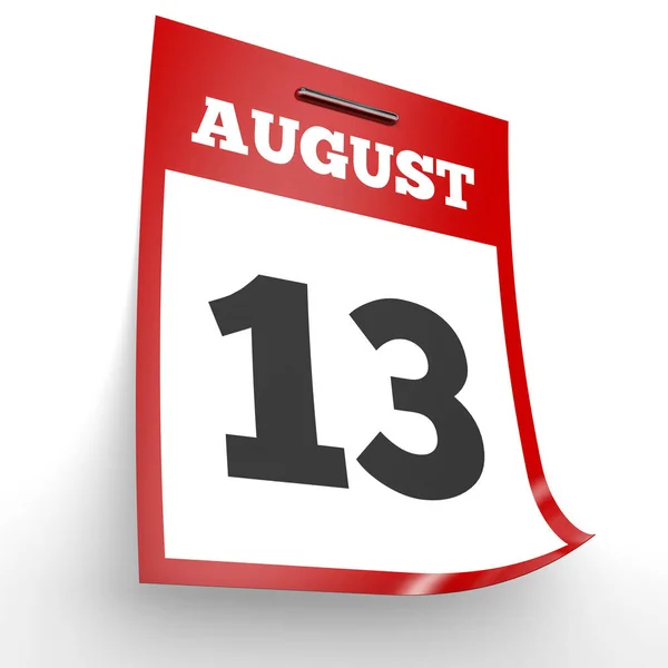 13 de agosto. Calendario sobre fondo blanco . — Foto de Stock