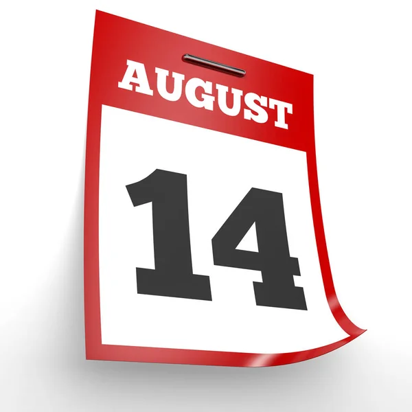 14 de agosto. Calendario sobre fondo blanco . — Foto de Stock