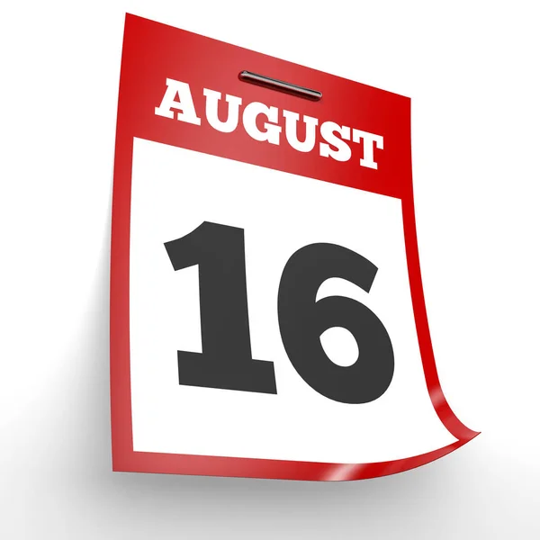 16 серпня. Календар на білому тлі . — стокове фото