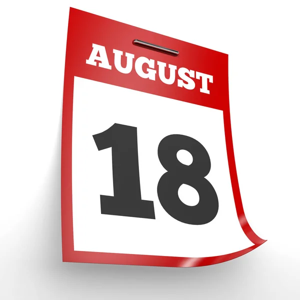 18 de agosto. Calendario sobre fondo blanco . —  Fotos de Stock