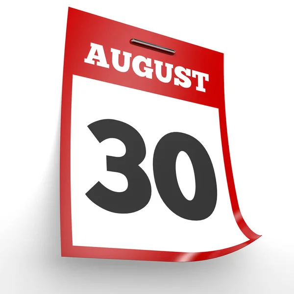 30 de Agosto. Calendário sobre fundo branco . — Fotografia de Stock