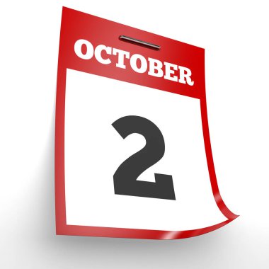 2 Ekim. Beyaz arka plan üzerinde takvim.