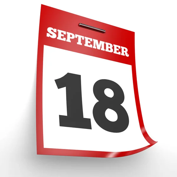 18 вересня. Календар на білому тлі . — стокове фото