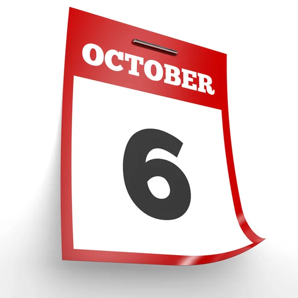 6 ottobre. Calendario su sfondo bianco . — Foto Stock