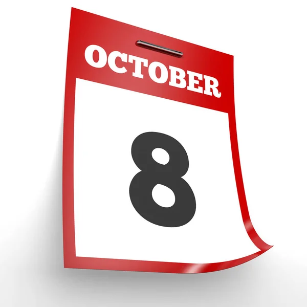 8 de octubre. Calendario sobre fondo blanco . — Foto de Stock