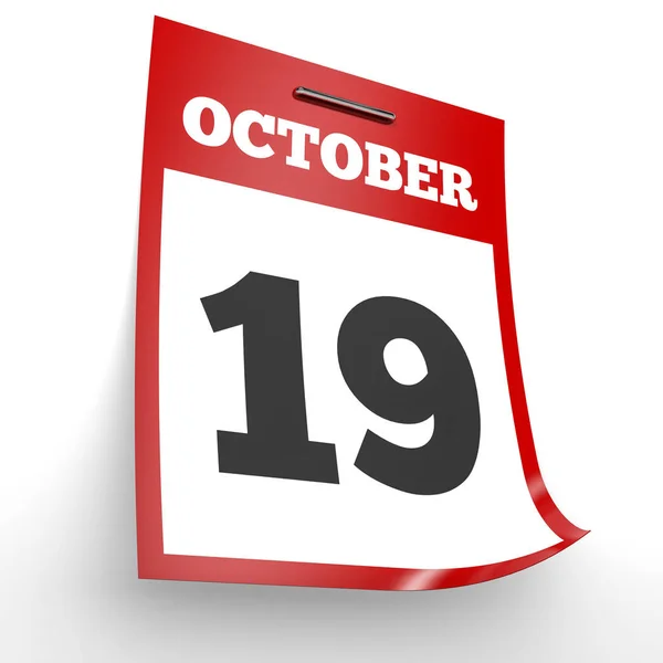 19 de octubre. Calendario sobre fondo blanco . —  Fotos de Stock