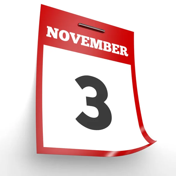3 листопада календар на білому тлі . — стокове фото