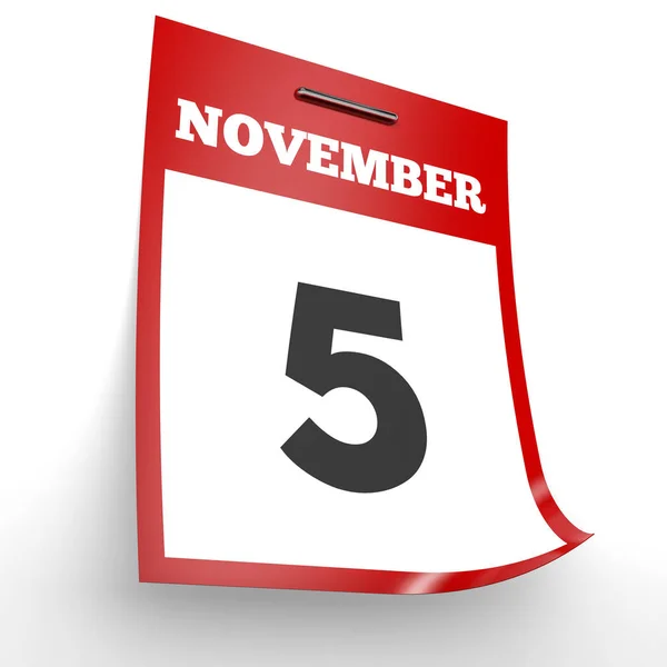 5 listopada. Kalendarz na białym tle. — Zdjęcie stockowe