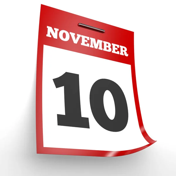 10 de noviembre. Calendario sobre fondo blanco . — Foto de Stock