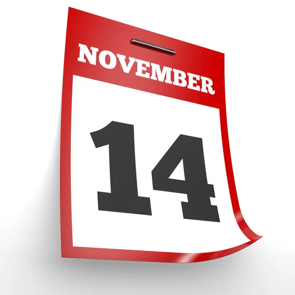 14 novembre. Calendario su sfondo bianco . — Foto Stock
