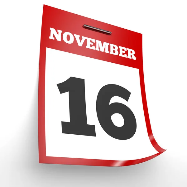 16 de noviembre. Calendario sobre fondo blanco . — Foto de Stock