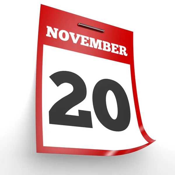20 novembre. Calendario su sfondo bianco . — Foto Stock
