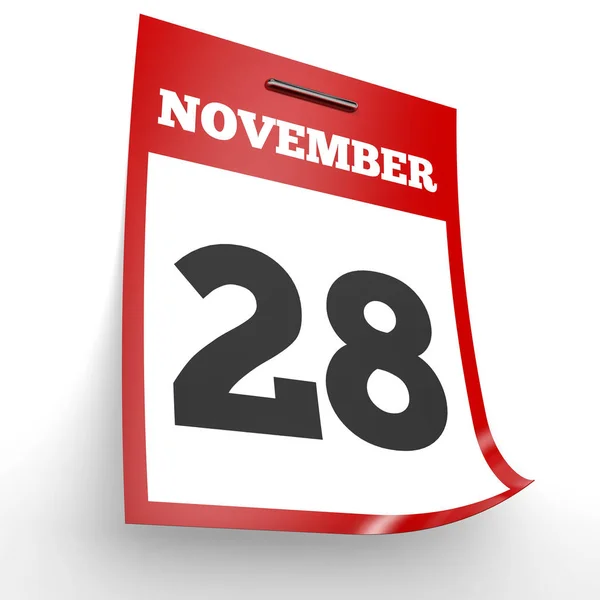 28 de noviembre. Calendario sobre fondo blanco . — Foto de Stock