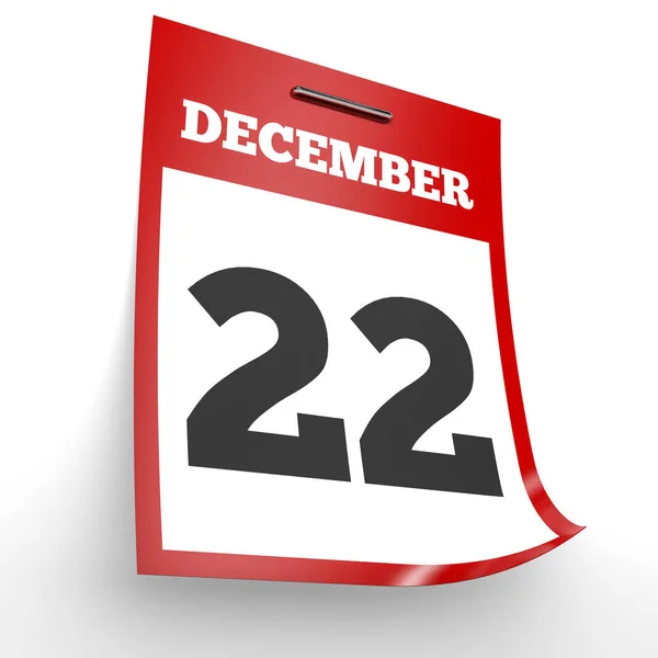 22 de Dezembro. Calendário sobre fundo branco . — Fotografia de Stock