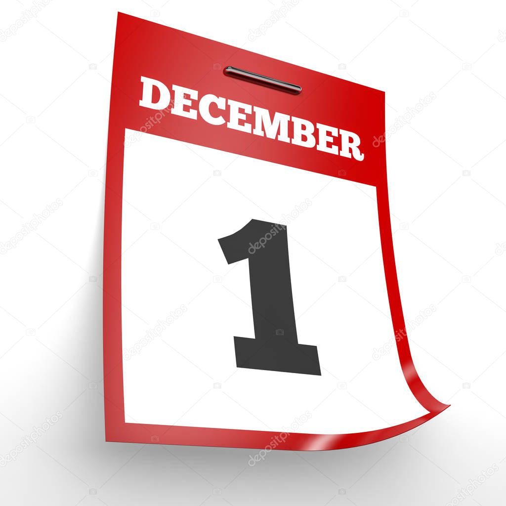 December 1. Calendar on white background.