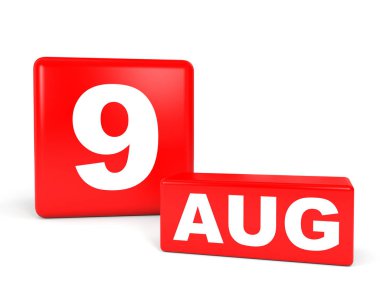 9 Ağustos. Beyaz arka plan üzerinde takvim.