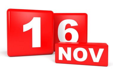 16 Kasım. Beyaz arka plan üzerinde takvim.
