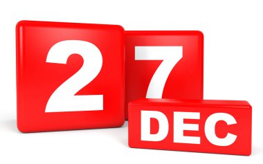 27 Aralık. Beyaz arka plan üzerinde takvim.