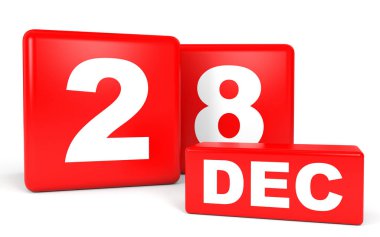 28 Aralık. Beyaz arka plan üzerinde takvim.