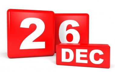 26 Aralık. Beyaz arka plan üzerinde takvim.