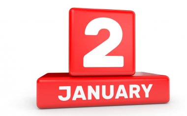 2 Ocak. Beyaz arka plan üzerinde takvim.