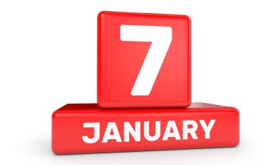 7 Ocak. Beyaz arka plan üzerinde takvim.