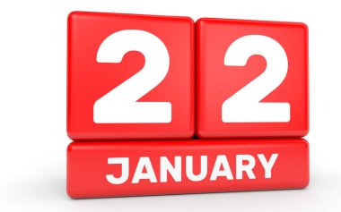 22 Ocak. Beyaz arka plan üzerinde takvim.