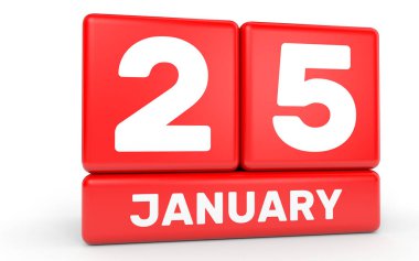 25 Ocak. Beyaz arka plan üzerinde takvim.