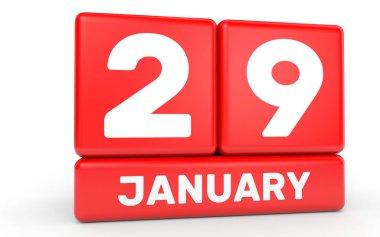 29 Ocak. Beyaz arka plan üzerinde takvim.