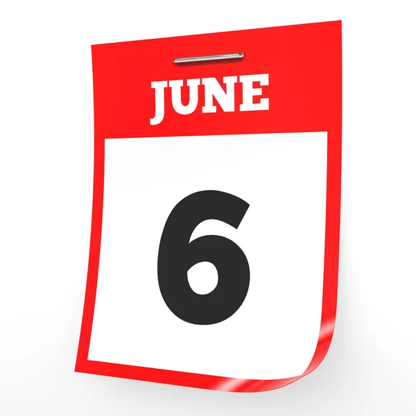 Junio 6. Calendario sobre fondo blanco . — Foto de Stock